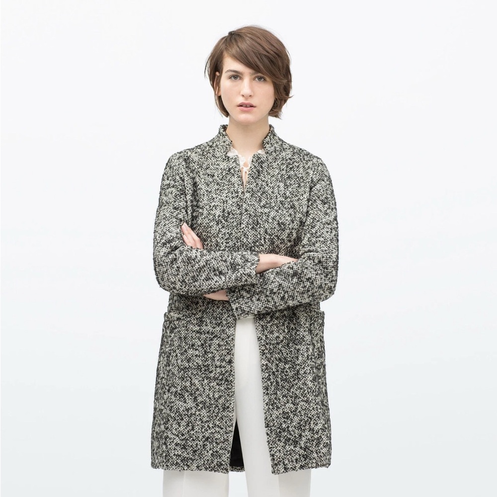 Zara tailored Boucle Tweed Wool blend blazer Coat XS